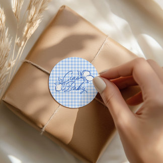 Ciao Baby Amalfi-Zitrone Blau Gingham Baby Shower Runder Aufkleber