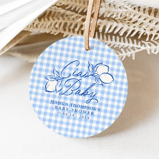 Ciao Baby Amalfi Zitronen Blau Gingham Baby Shower Geschenkanhänger