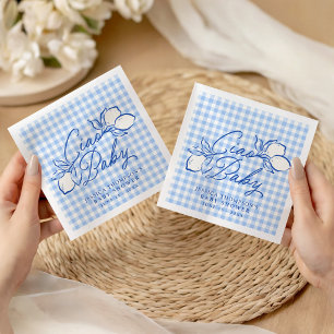 Ciao Baby Amalfi Zitronen Blau Gingham Babyparty Serviette