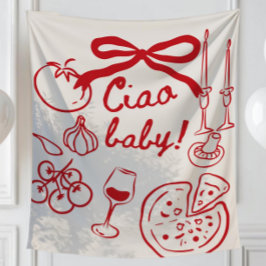 Ciao Baby Backdrop, Hand Drawn Italian Pizza Baby  Wandteppich
