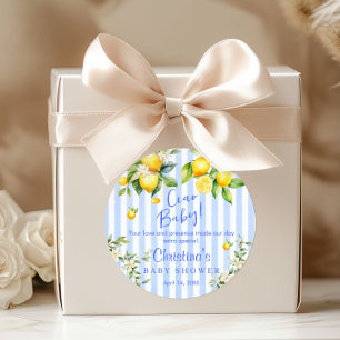 Ciao Baby Blau gestreifte Zitrone Baby Shower Dank Runder Aufkleber