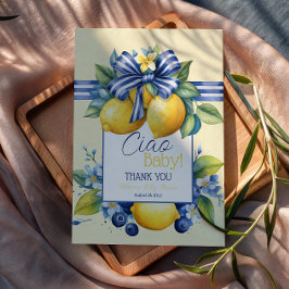 Ciao Baby Blue Bow Tile Lemon Baby Shower Dankeskarte