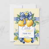 Ciao Baby Blue Bow Tile Lemon Baby Shower Dankeskarte (Vorderseite)