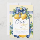 Ciao Baby Blue Bow Tile Lemon Babydusche Einladung (Vorderseite)
