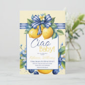 Ciao Baby Blue Bow Tile Lemon Babydusche Einladung (Stehend Vorderseite)