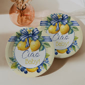 Ciao Baby Blue Bow Tile Lemon Babydusche Pappteller