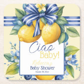 Ciao Baby Blue Bow Tile Lemon Babydusche Rechteckiger Pappuntersetzer (Vorderseite)