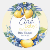 Ciao Baby Blue Bow Tile Lemon Babydusche Runder Aufkleber (Vorderseite)