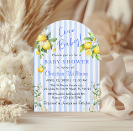 Ciao Baby Blue Citrus Lemon Baby Shower Invitation Einladung