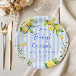 Ciao Baby Blue Lemons Baby Shower Paper Plate Pappteller