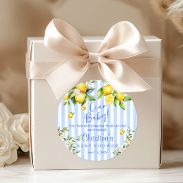 Ciao Baby Blue Stripe Lemon Baby Shower Thank you  Runder Aufkleber