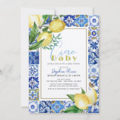 Ciao Baby Blue Tile Citrus Lemon Babydusche Einladung (Vorderseite)