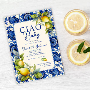 Ciao Baby Blue Tile Yellow Lemons Baby Shower Einladung