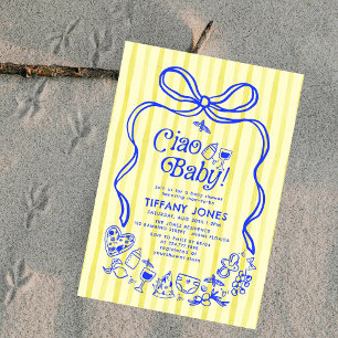 Ciao Baby Blue Yellow Italian Lemons Baby Dusche Einladung