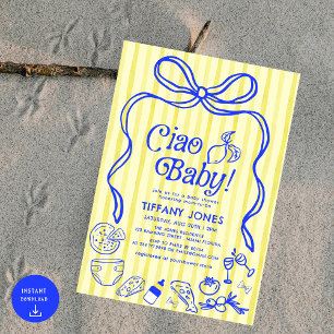 Ciao Baby Blue Yellow Italian Lemons Baby Dusche Einladung