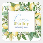 Ciao Baby Citrus Lemon Baby Shower Quadratischer Aufkleber (Vorderseite)