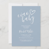Ciao Baby Dusty Blue All in one Baby Dusche Einladung (Vorderseite)