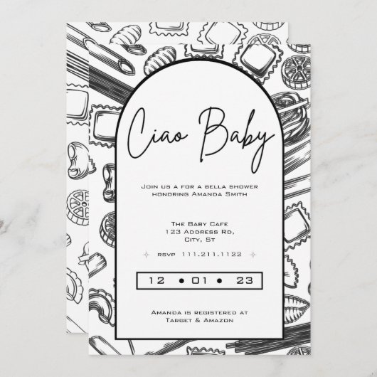 "Ciao Baby" Ein Baby mit italienischer Pasta koche Einladung (Vorne/Hinten)