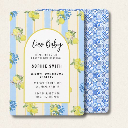 Ciao Baby, Fresh Lemons, Italian Blue Tiles Einladung