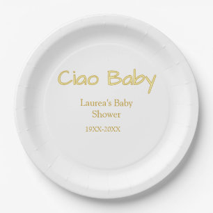ciao baby gelb gold pastell baby shower name datum pappteller