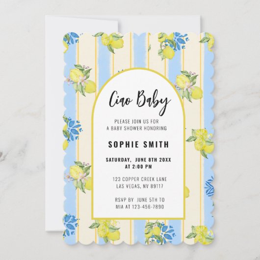 Ciao Baby, Grafeful Lemon, Italian Blue Tiles Einladung (Vorderseite)