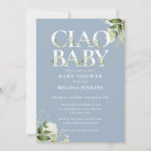 Ciao Baby Greenerity Letter Dusty Blue Baby Shower Einladung (Vorderseite)