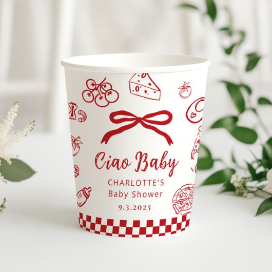 Ciao Baby Hand drawn Whimsical Bow Baby Shower Pappbecher