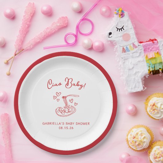 Ciao Baby! Handgezeichnete italienische Pasta Baby Pappteller (Party)