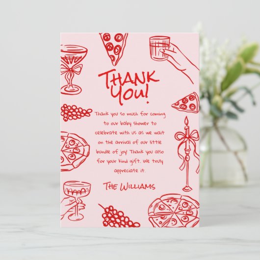 Ciao Baby Handgezogene Pizza Italienische Babydusc Dankeskarte (Stehend Vorderseite)