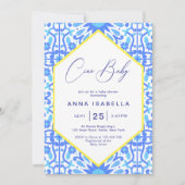 Ciao Baby Italian Blue Tile Yellow Baby Dusche Einladung (Vorderseite)