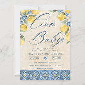 Ciao Baby Italian Blue Tiles Baby Dusche Einladung (Vorderseite)