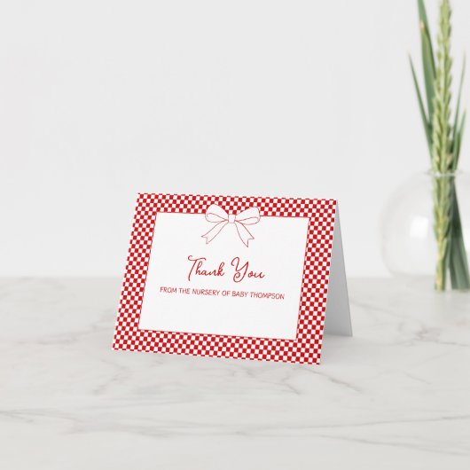 Ciao Baby! Italian Red Bow Gingham Baby Shower Dankeskarte (Vorderseite)