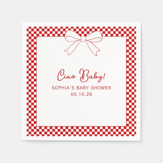 Ciao Baby! Italian Red GIngham Bow Baby Shower Serviette (Vorderseite)
