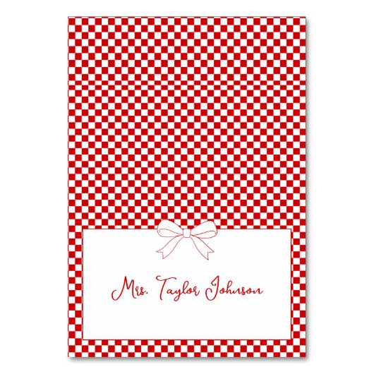 Ciao Baby! Italian Red Gingham Bow Place Card Tischnummer (Vorderseite)