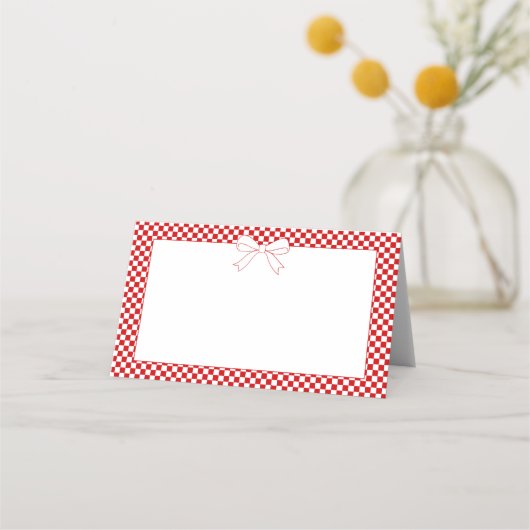 Ciao Baby! Italian Red Gingham White Bow Blank Platzkarte (Vorderseite)