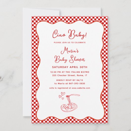 Ciao Baby! Italienische Babydusche Red Checkered P Einladung (Vorderseite)