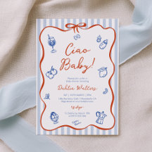 Ciao Baby Italienische Rot Blaue Babyparty-Einladu