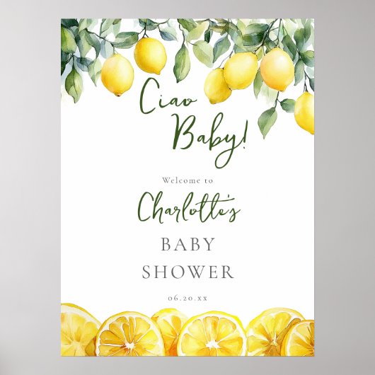 Ciao Baby Lemon Citrus Baby Dusche Begrüßungszeich Poster (Vorne)