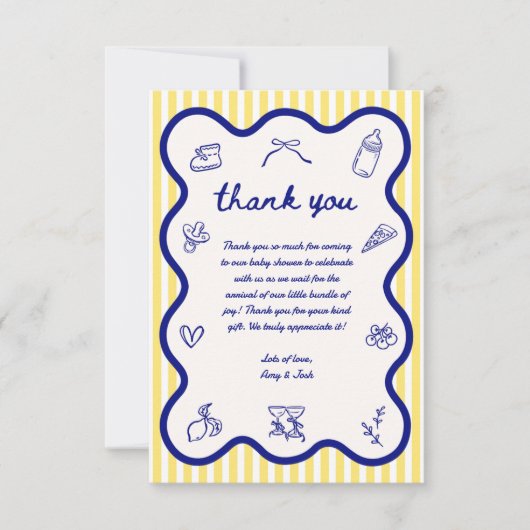 Ciao Baby Lemon Italienische Handgezogene Babydusc Dankeskarte (Vorderseite)