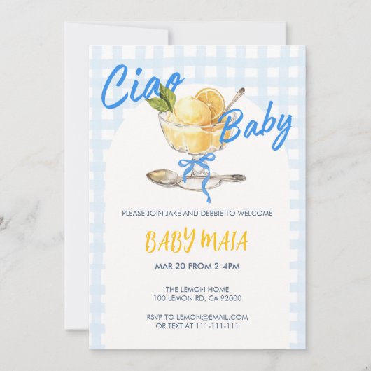 Ciao Baby Lemon Sorbet Kinderdusche Einladung (Vorderseite)