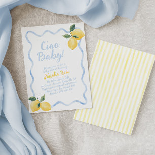 Ciao Baby Lemons, Italienische Babyparty Blau Gelb Einladung