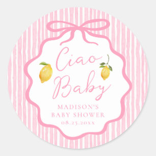 Ciao Baby Pink Italian Lemon Baby Shower Runder Aufkleber