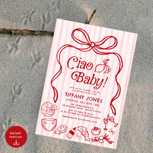 Ciao Baby Red Whimsical Italienische Lemons Baby D Einladung