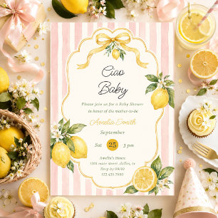 Ciao Baby Rosa Fliesen & Zitrone Baby Shower Einladung