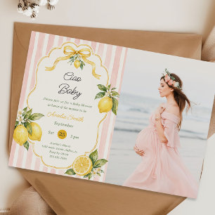 Ciao Baby Rosa Fliesen & Zitrone Baby Shower Foto Einladung