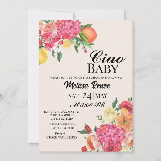 Ciao Baby shower Flower Invitation  Einladung (Vorderseite)