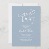 Ciao Baby Shower Heart Dusty Blue Minimalistisch Einladung (Vorderseite)
