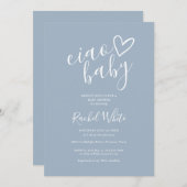 Ciao Baby Shower Heart Dusty Blue Minimalistisch Einladung (Vorne/Hinten)