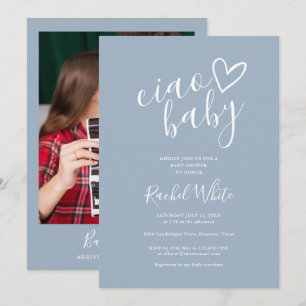 Ciao Baby Shower Herz Dusty Blau Minimalistische F Einladung