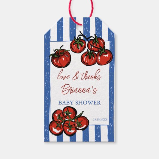 Ciao baby tomato blue Italian baby shower favor Geschenkanhänger (Vorderseite)